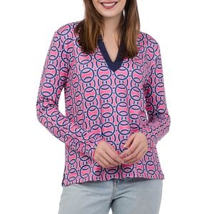 Veronica Top: Circle Link in Navy on Hot Pink